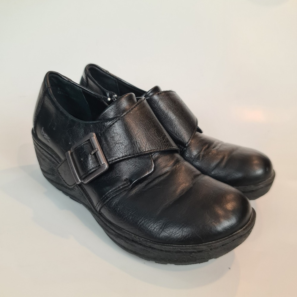 b.o.c. Born Concept Womens Black Wedge Buckle Strap‎ Booties Size 6.5M Z22509